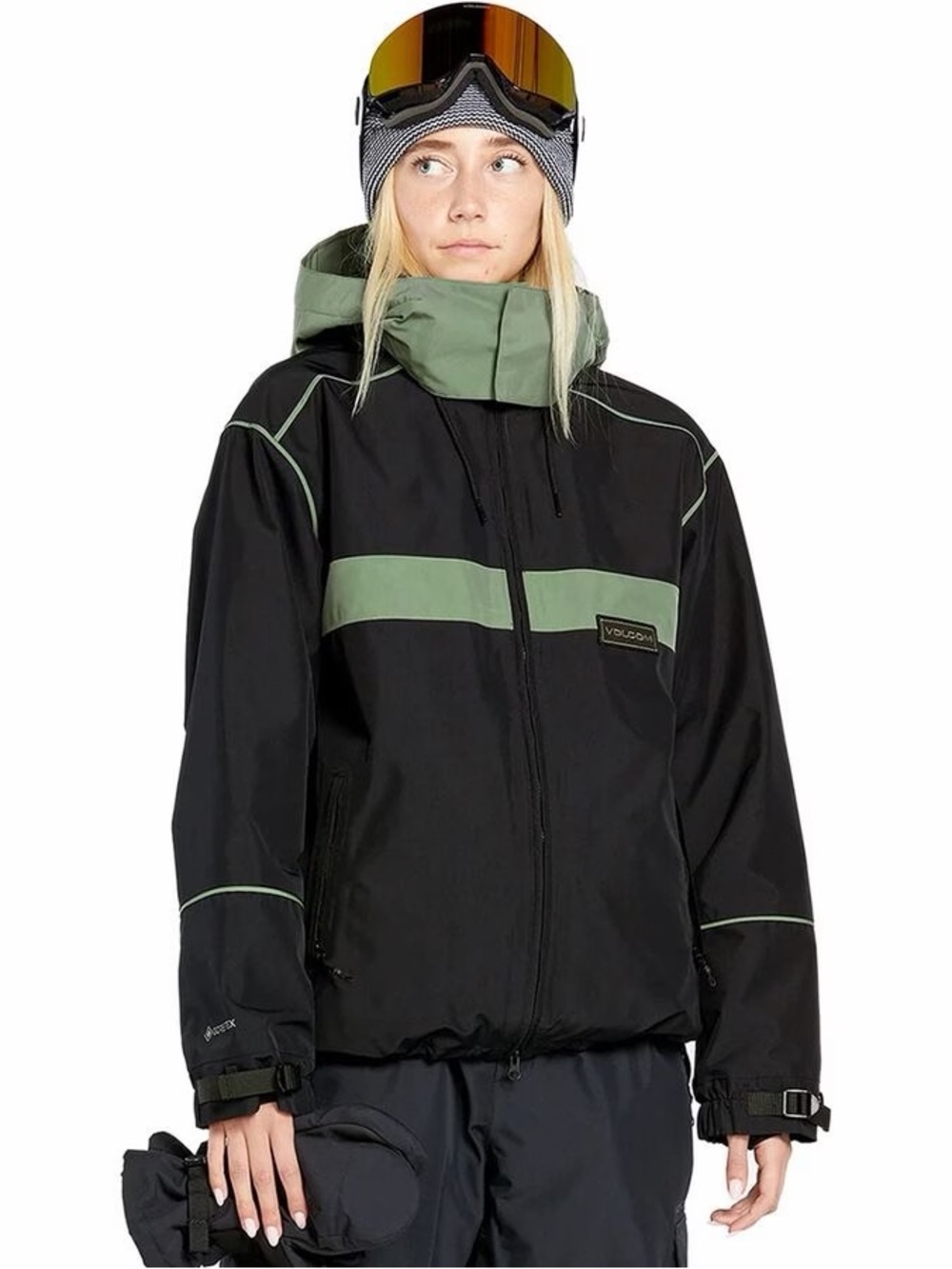 Volcom Women’s Gore-Tex Black Snow Jacket with Olive Green Panels